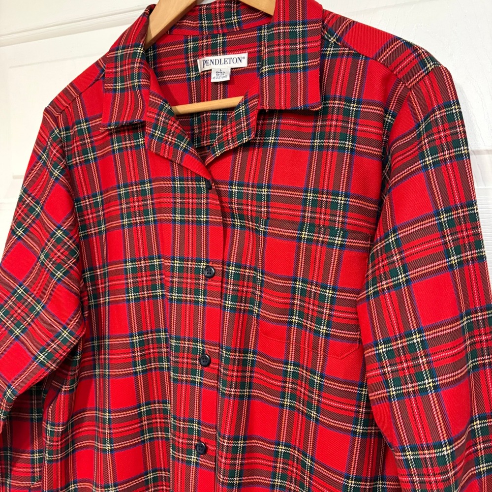 Pendleton Womens L Red Plaid Worsted Wool Long Sleeve Button Up Shirt Gorpcore